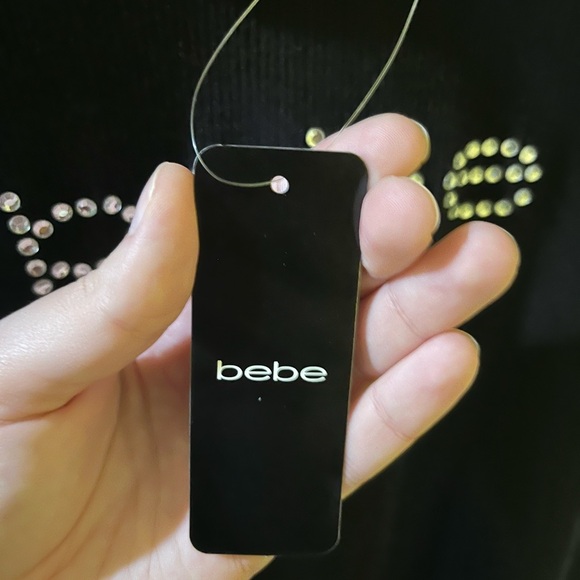 NWT Bebe Black Embellished Cold Shoulder Blouse Size Medium - Picture 7 of 7